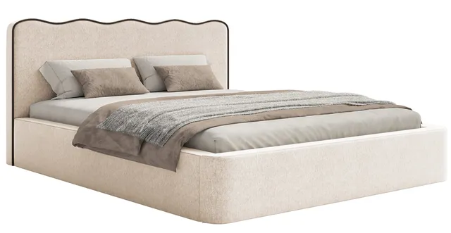 selsey-duney-gepolstertes-bett-200x200-cm-hellbeige-geflecht-mit-schwarzem-besat image 1