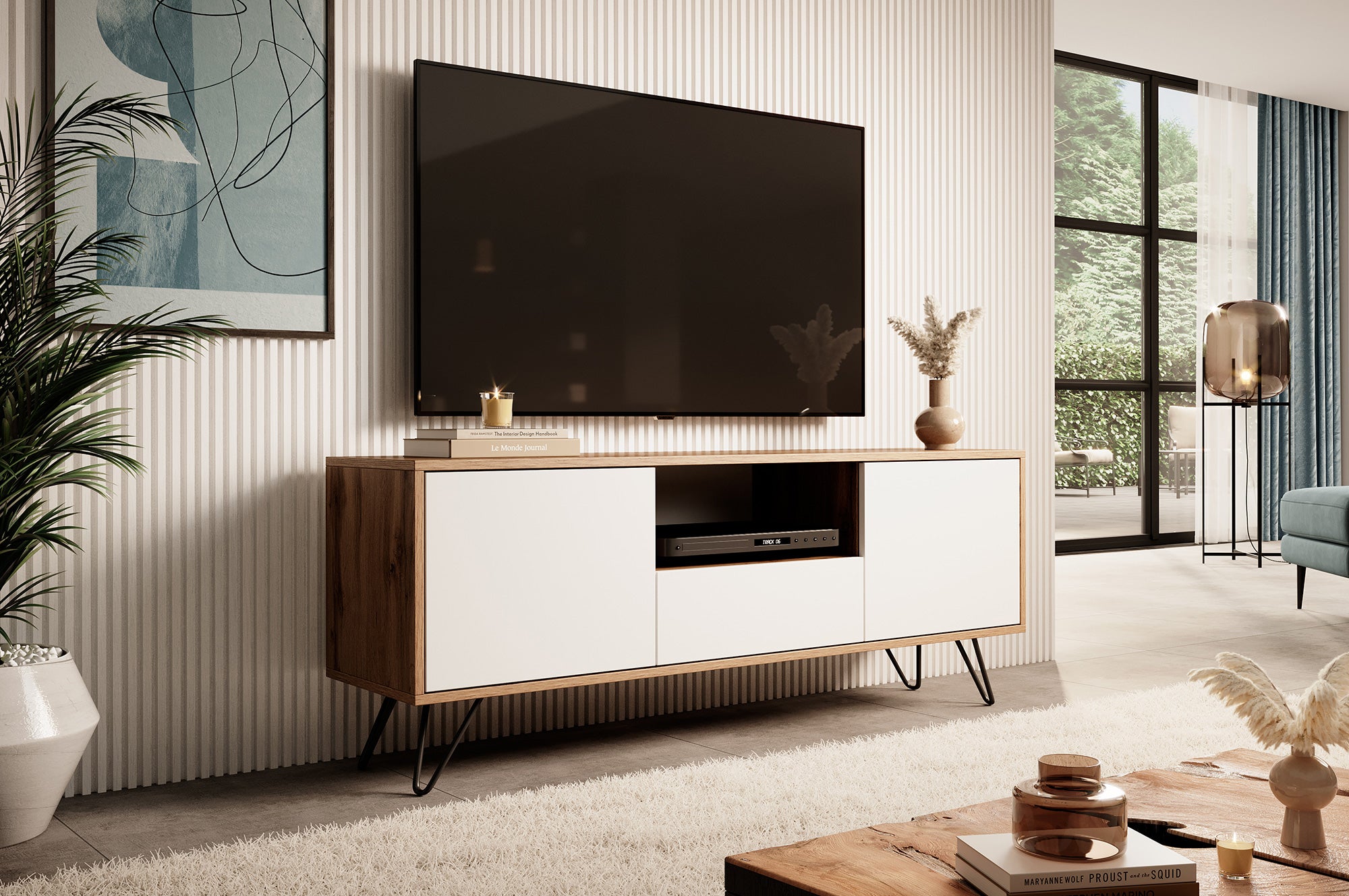selsey-ploystea-tv-schrank-137-cm-wotan-eiche-wei-mit-beleuchtung image 2