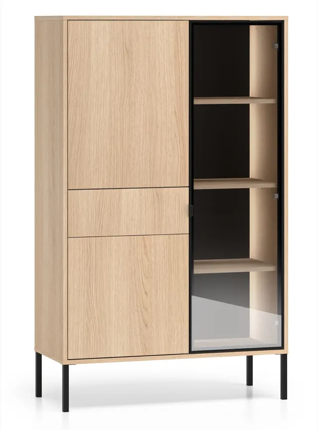 selsey-barnee-dreht-r-vitrine-92-cm-lindberg-eiche-mit-schublade-und-beleuchtung image 1