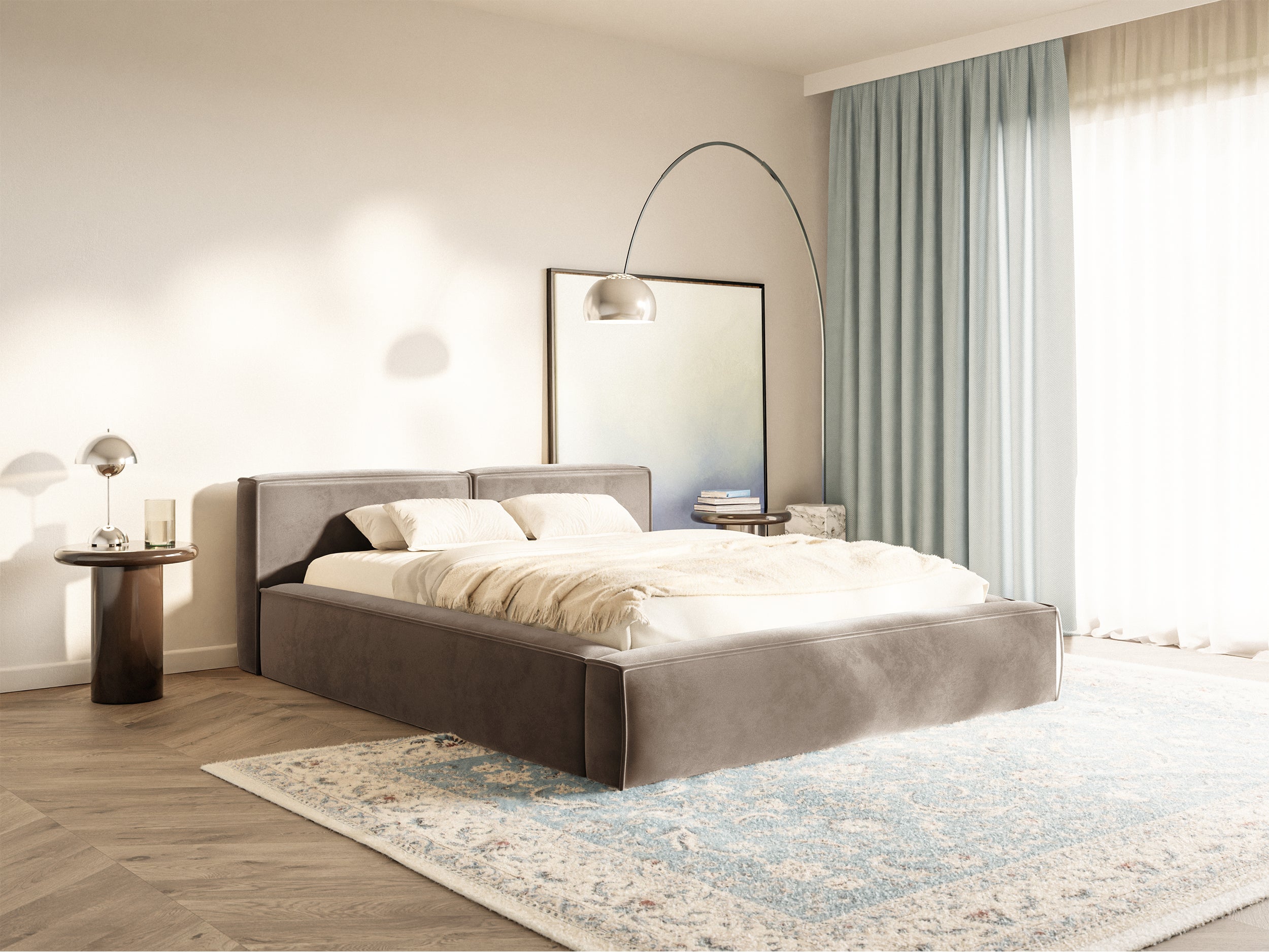 selsey-tilves-slim-low-polsterbett-140x200-cm-mit-stauraum-hellbrauner-samt-meta image 2